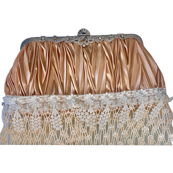 Gold Zig-zag Pleated Satin Evening Bag With Big Crystal Diamanté Clasp - Picture 6 of 10